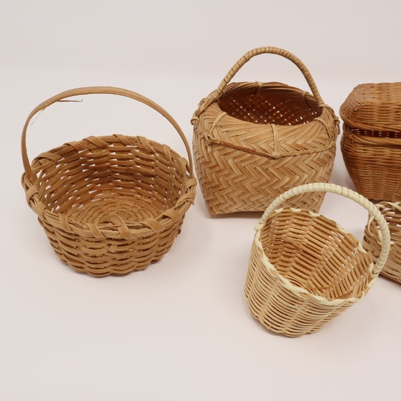 MINI WICKER picnic basket set of 5 vintage - Picture 2 of 16